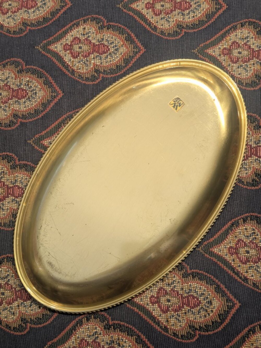 WMF Ikora Germany EP Brass Oval Serving Tray - Rope Edge Detail - MCM - VTG - Picture 4 of 11